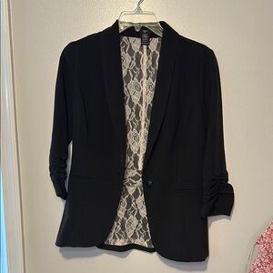 Stoosh Elegant Black Blazer with Lace Detail